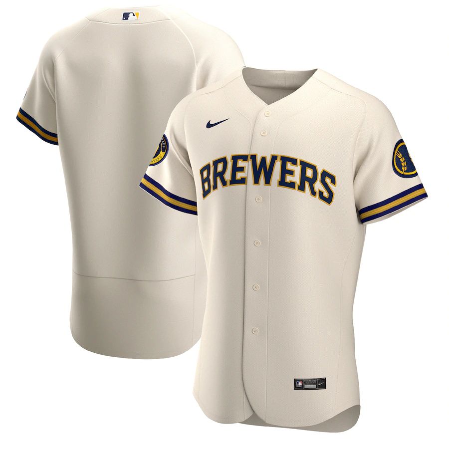Mens Milwaukee Brewers Nike Cream Home Authentic Team MLB Jerseys->milwaukee brewers->MLB Jersey